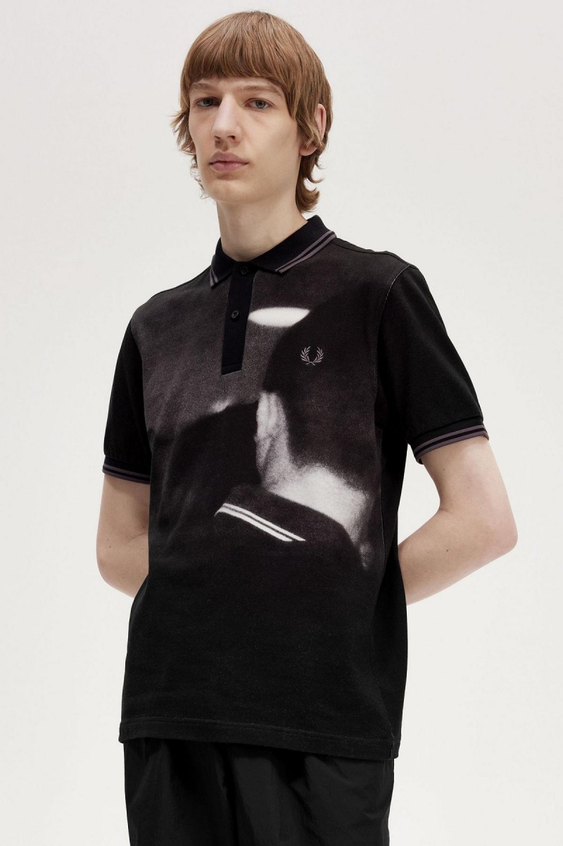 Black Fred Perry Rave Graphic Fred Perry Shirt Men's Polo Shirts | PCAQX11010