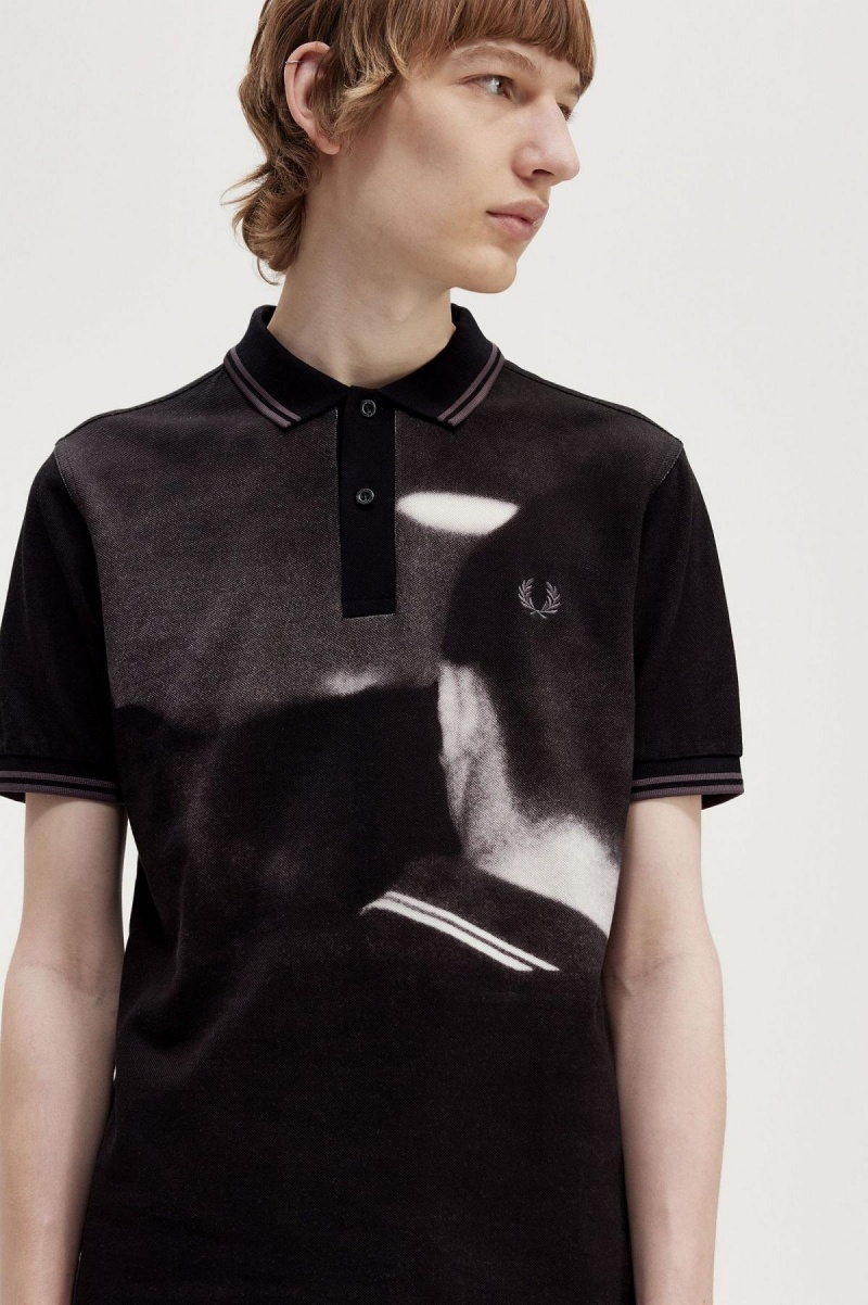 Black Fred Perry Rave Graphic Fred Perry Shirt Men's Polo Shirts | PCAQX11010