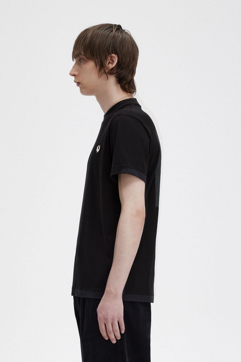 Black Fred Perry Rave Graphic Men's T Shirts | CAXMI47383