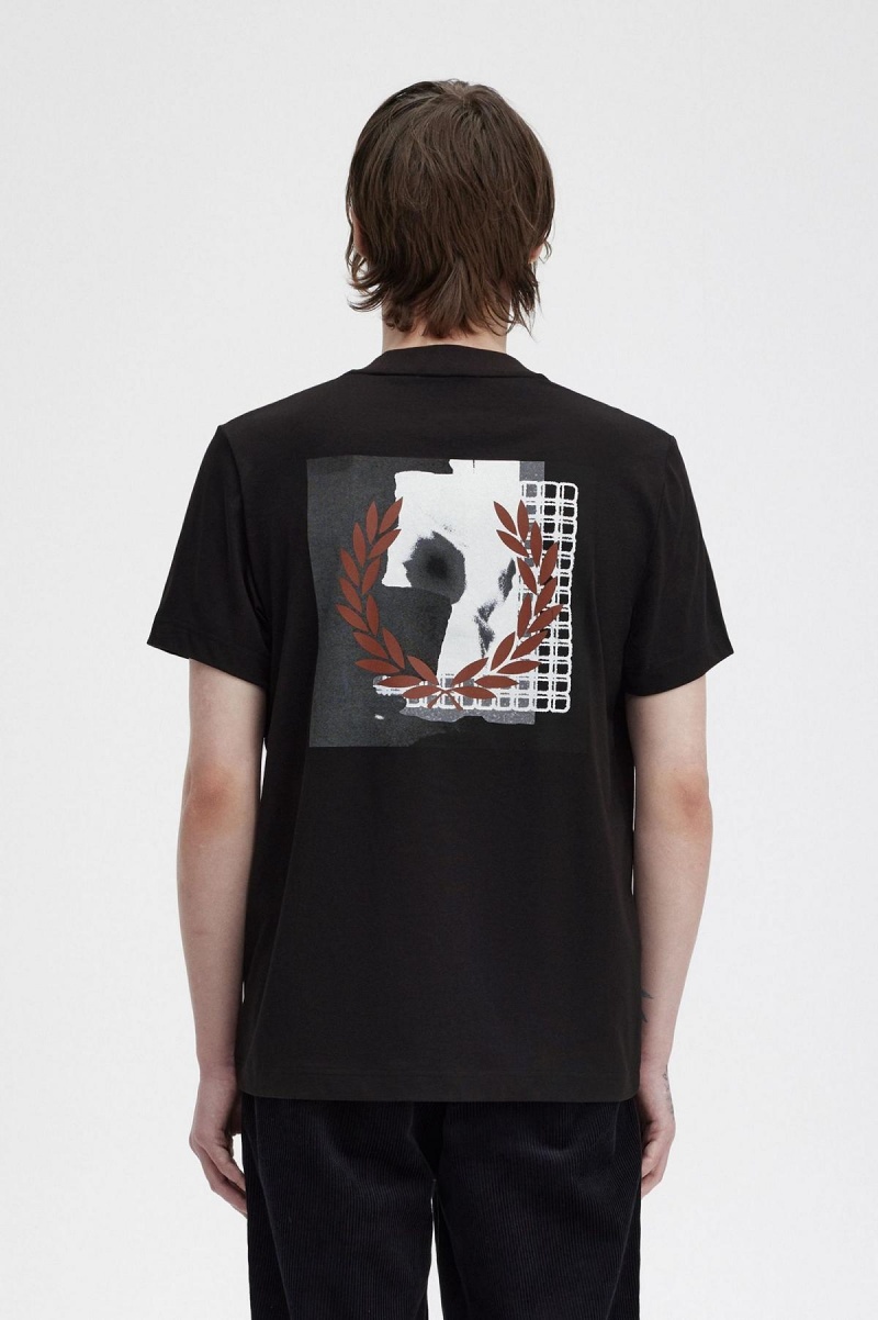 Black Fred Perry Rave Graphic Men's T Shirts | CAXMI47383