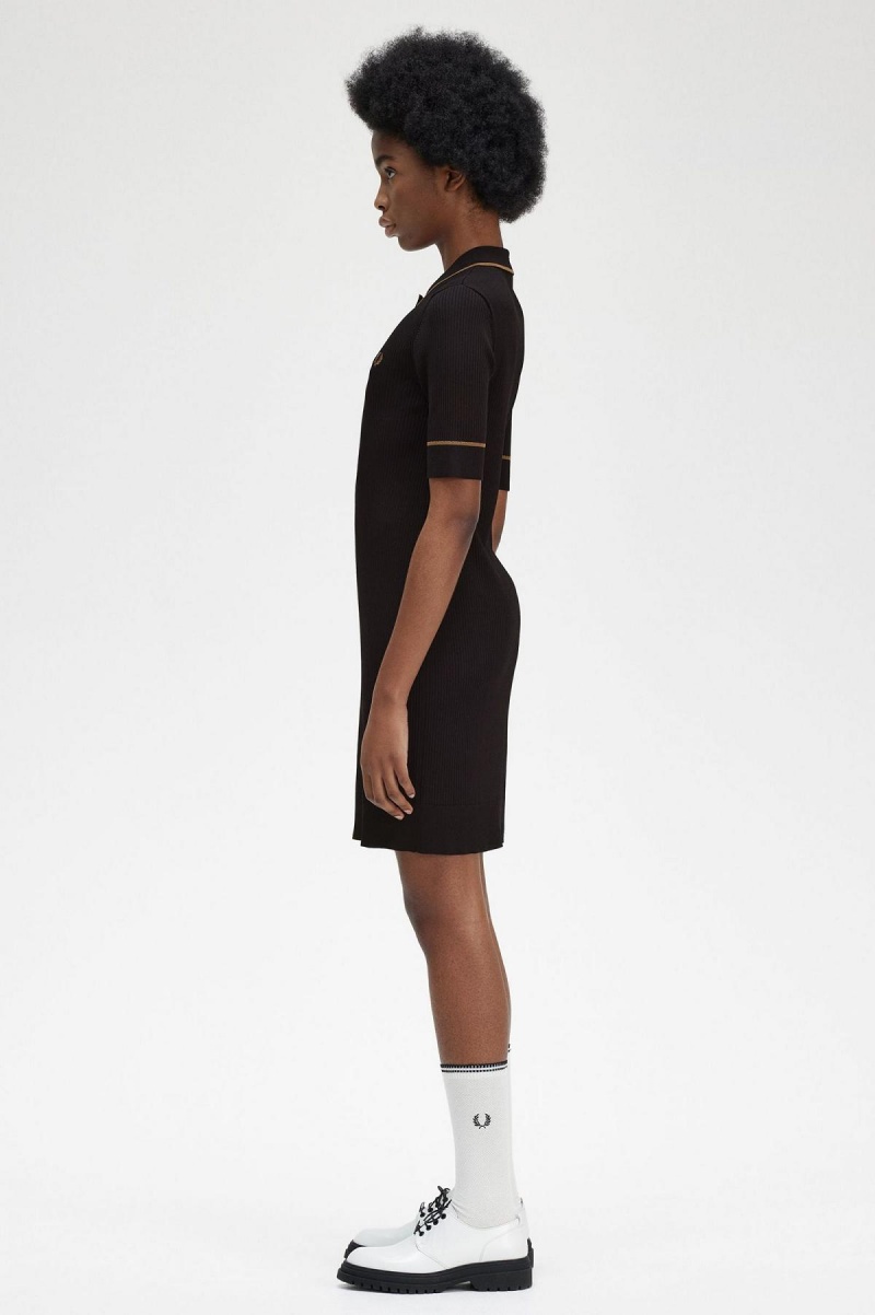 Black Fred Perry Ribbed Knitted Shirt Women's Dress | GCAUC25234