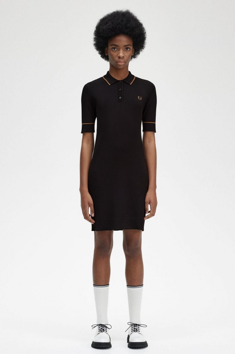 Black Fred Perry Ribbed Knitted Shirt Women\'s Dress | GCAUC25234