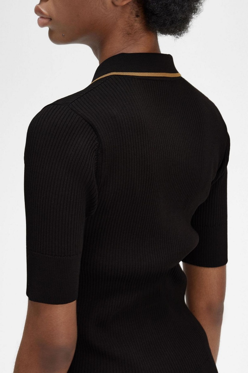 Black Fred Perry Ribbed Knitted Shirt Women's Knitwear | CAJZR34487