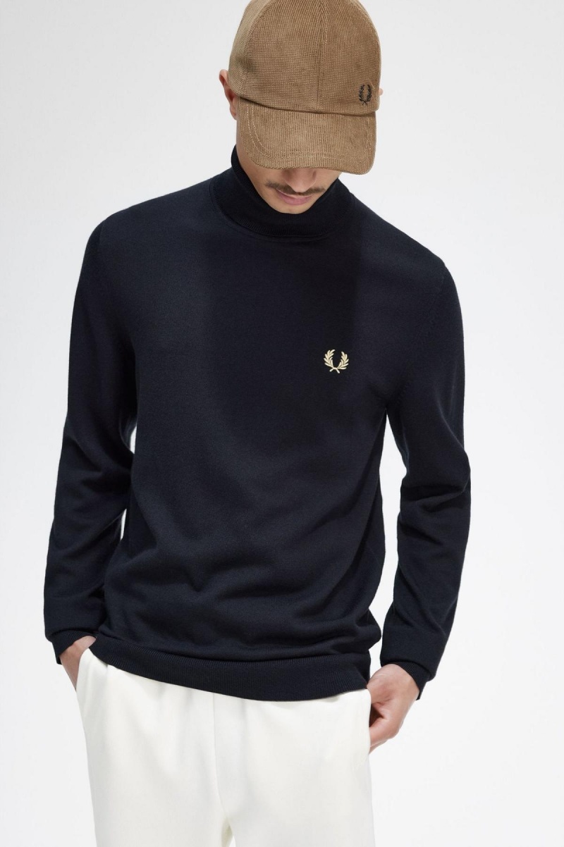 Black Fred Perry Roll Neck Jumper Men's Knitwear | CAIIZ67172