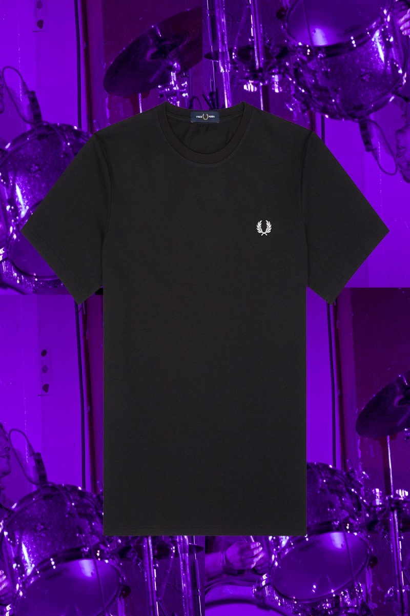 Black Fred Perry Seoul Ringer Men's T Shirts | ECAHC18961