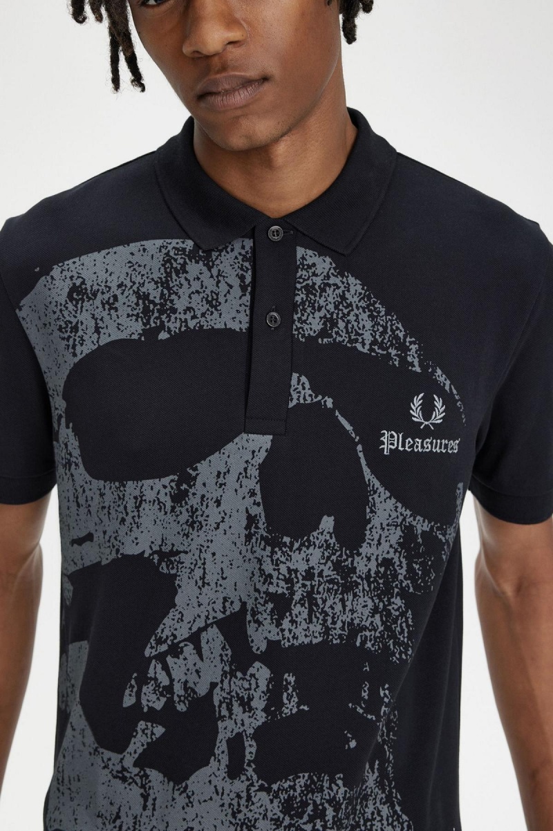 Black Fred Perry Skull Fred Perry Shirt Men's Polo Shirts | TCAWZ32836