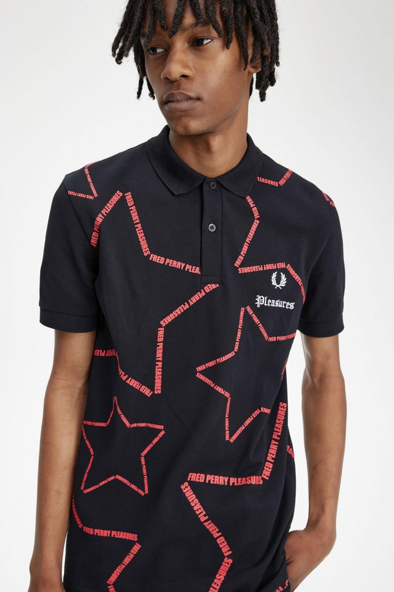 Black Fred Perry Star Fred Perry Shirt Men's Polo Shirts | CACIF96917