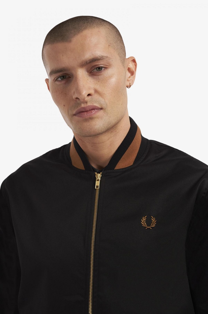 Black Fred Perry Tennis Bomber Men's Coats | CAZPD61465