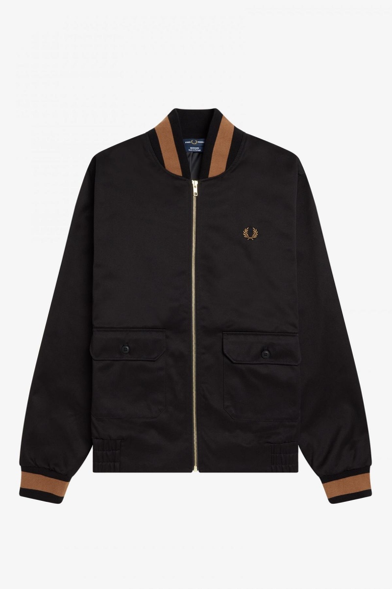 Black Fred Perry Tennis Bomber Men\'s Coats | CAZPD61465