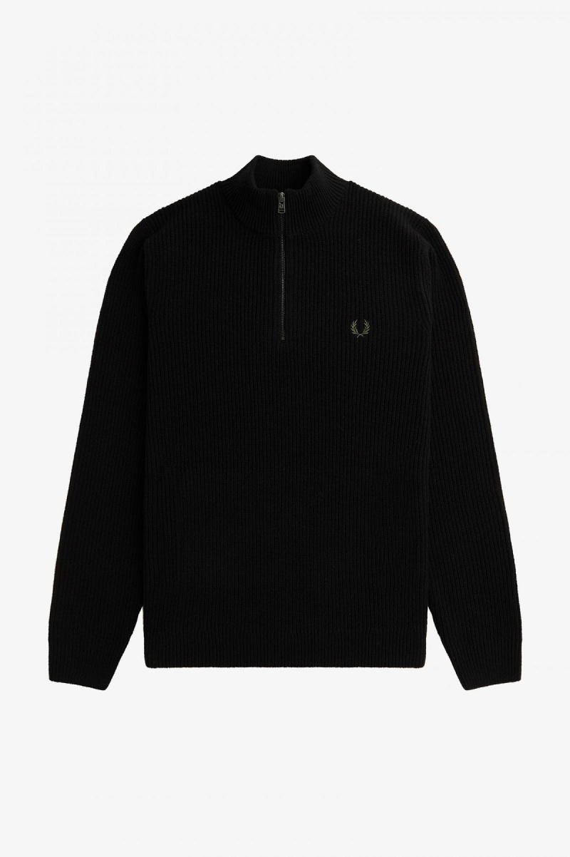 Black Fred Perry Textured Half Zip Jumper Men's Knitwear | LCASX69753