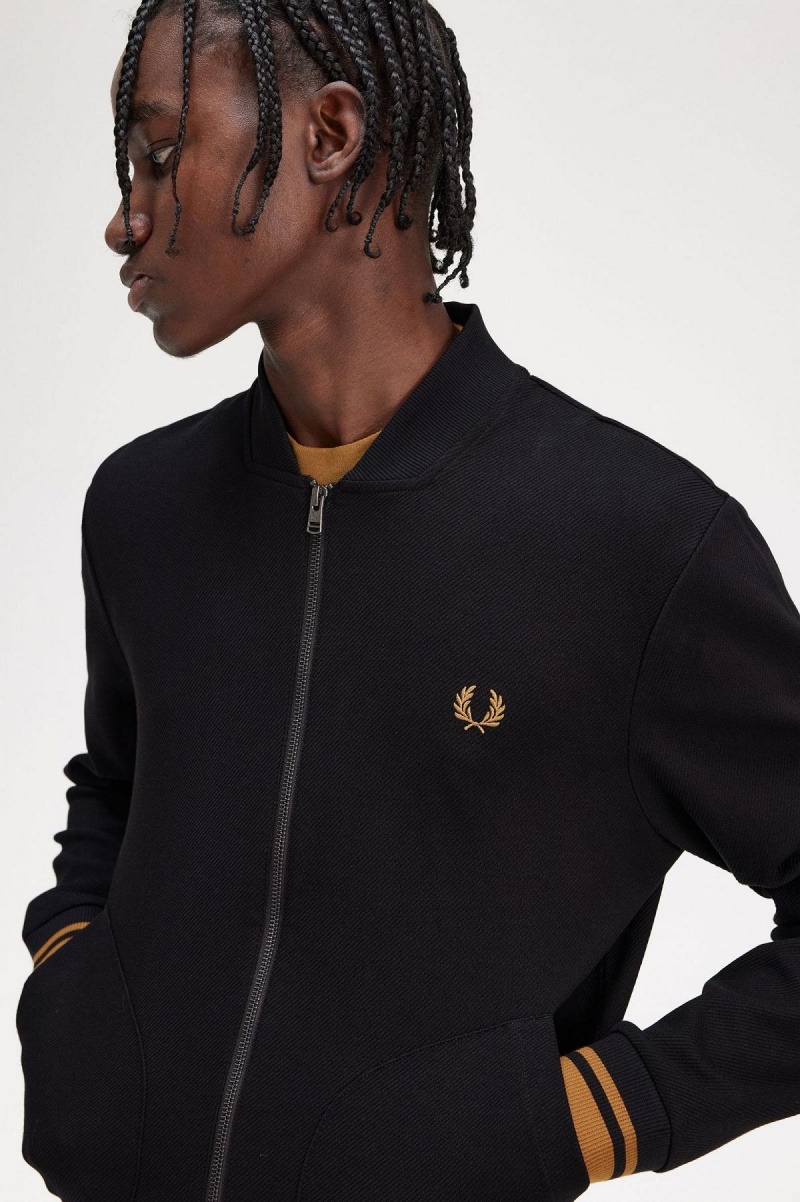 Black Fred Perry Tipped Detail Men's Track Jackets | ACADF48591