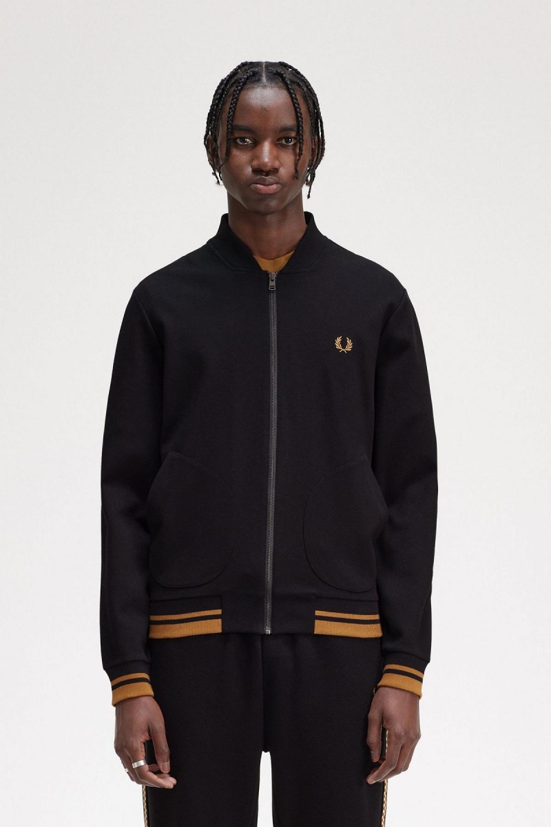 Black Fred Perry Tipped Detail Men\'s Track Jackets | ACADF48591