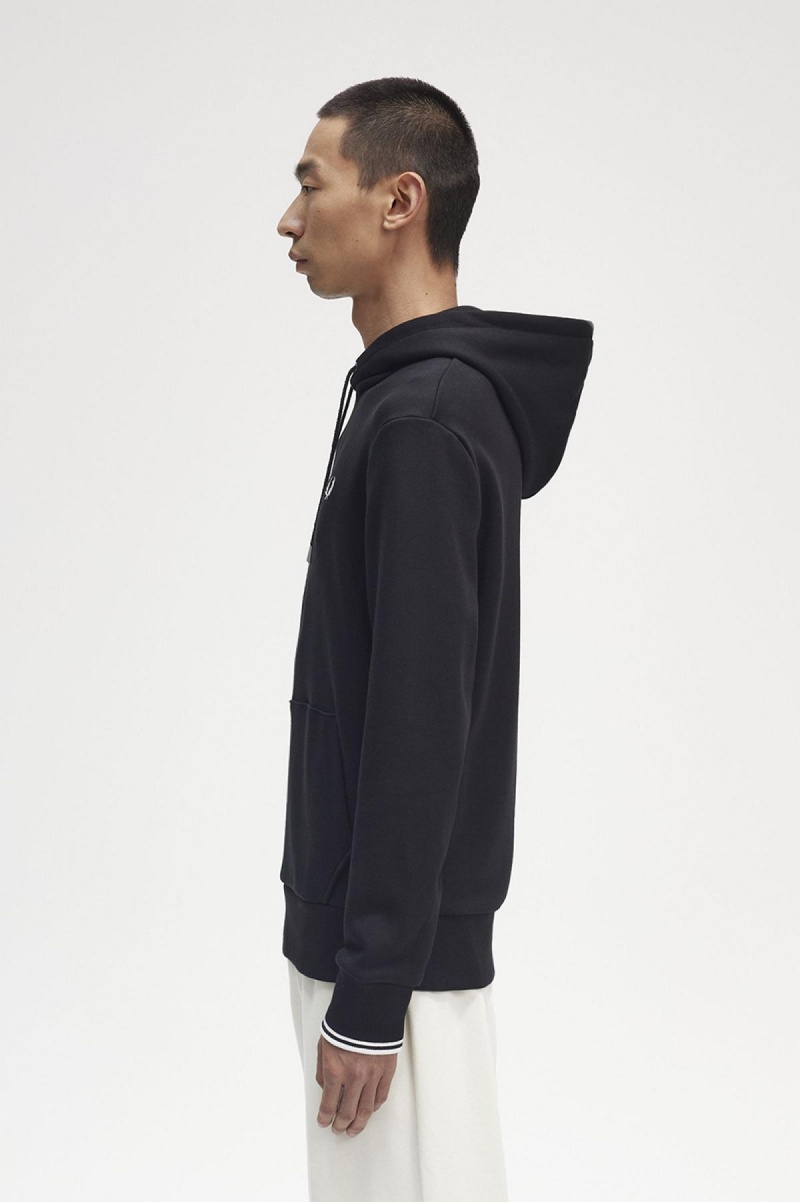 Black Fred Perry Tipped Hooded Men's Sweatshirts | CADFL21687