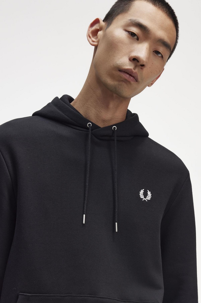 Black Fred Perry Tipped Hooded Men's Sweatshirts | CADFL21687