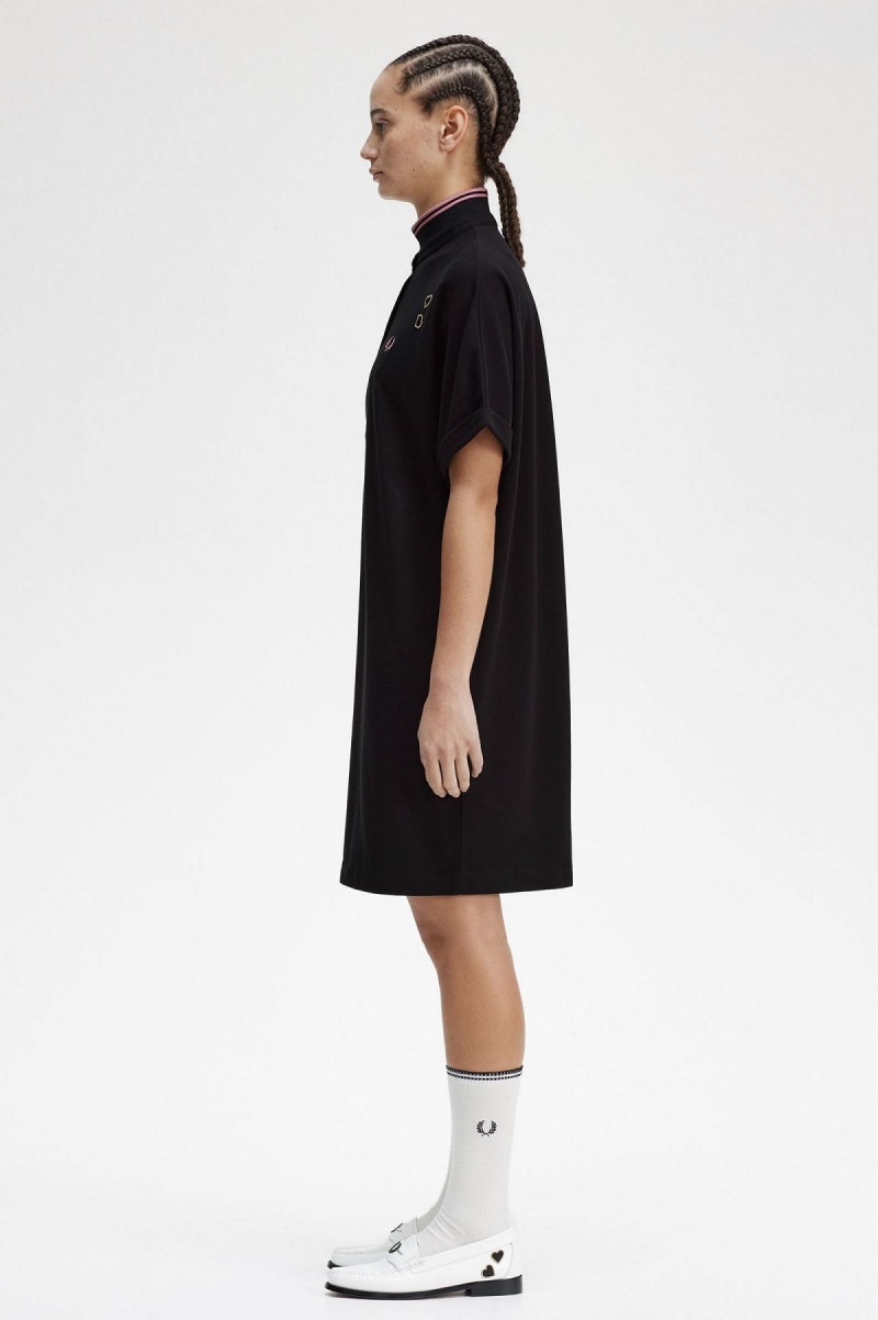 Black Fred Perry Tipped Piqué Shirt Women's Dress | CACIF54316