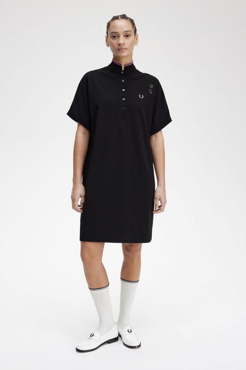 Black Fred Perry Tipped Piqué Shirt Women's Dress | CACIF54316