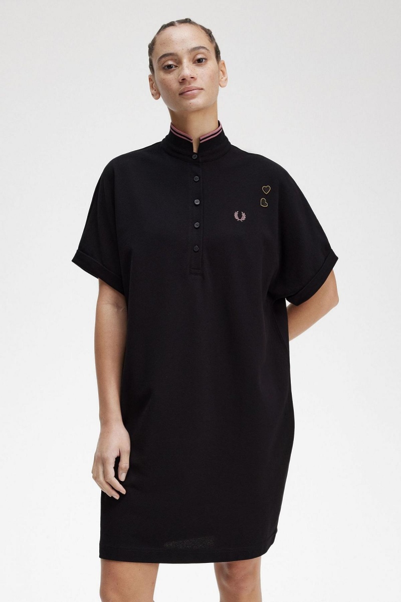 Black Fred Perry Tipped Piqué Shirt Women's Dress | CACIF54316