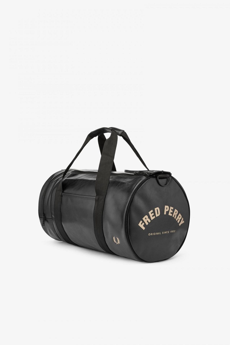 Black Fred Perry Tonal PU Barrel Accessories Bag | CANZX88584