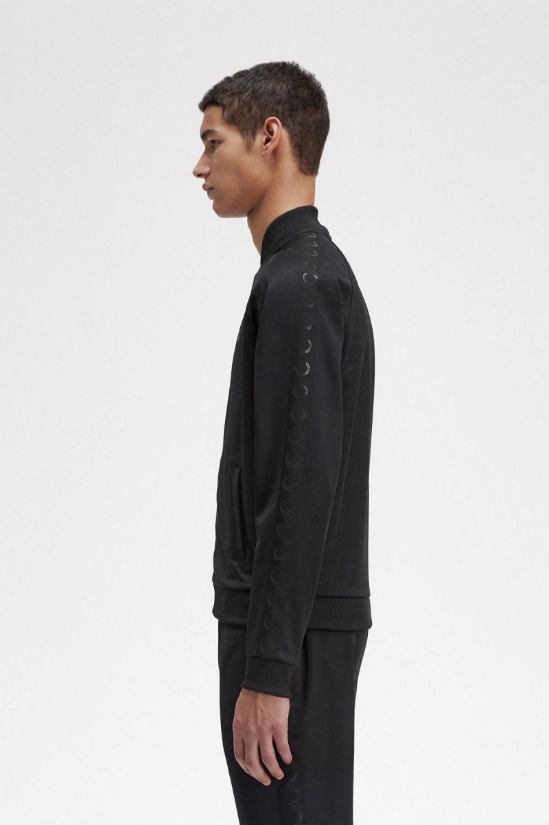 Black Fred Perry Tonal Tape Men's Track Jackets | CAIIZ96453