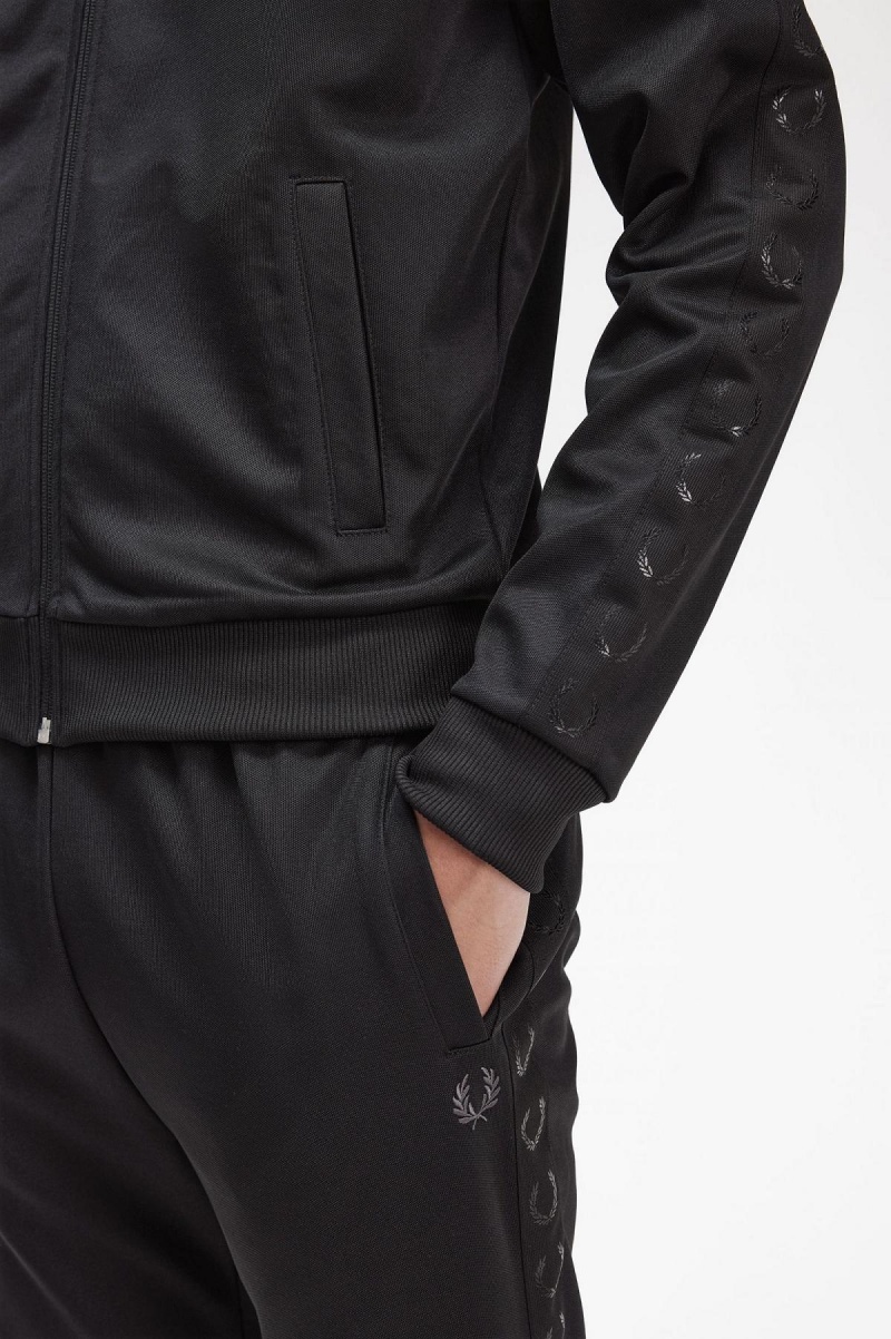 Black Fred Perry Tonal Tape Men's Track Jackets | CAIIZ96453