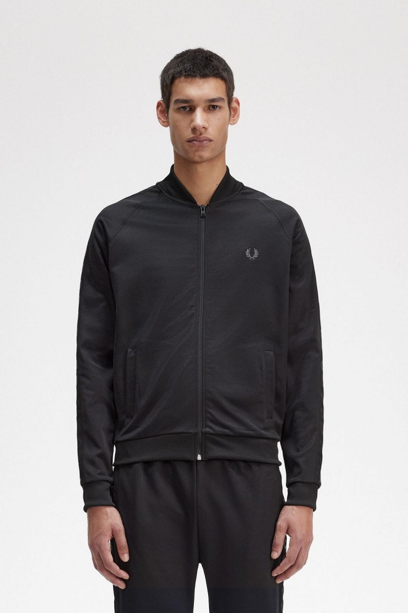 Black Fred Perry Tonal Tape Men\'s Track Jackets | CAIIZ96453