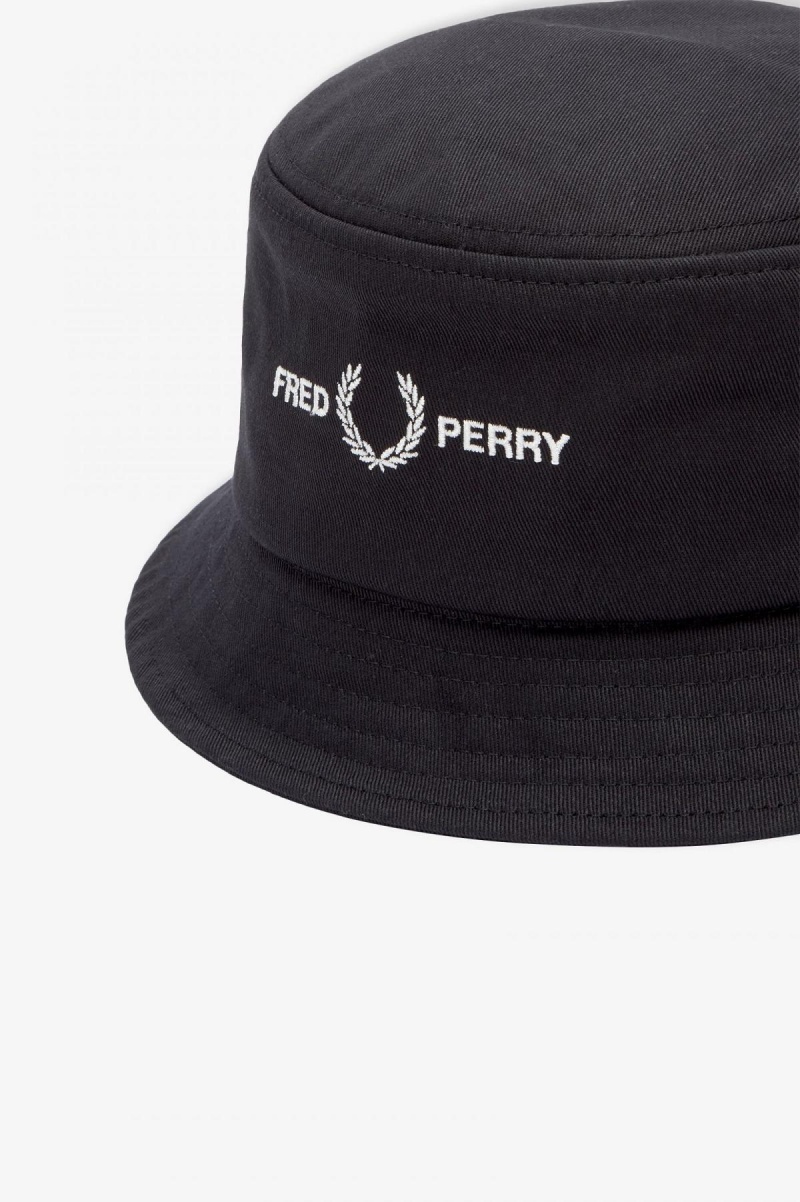 Black Fred Perry Twill Graphic Branding Bucket Accessories Hat | PCAQX31698