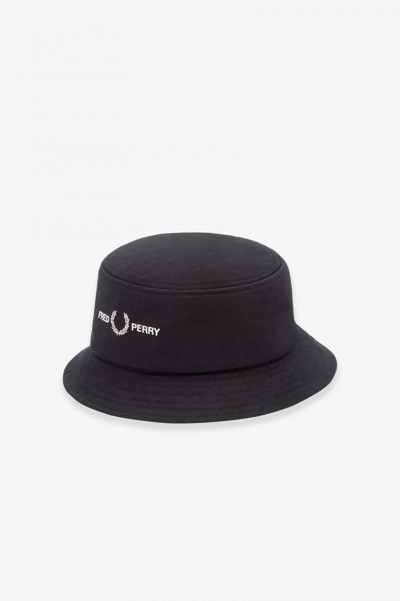 Black Fred Perry Twill Graphic Branding Bucket Accessories Hat | PCAQX31698