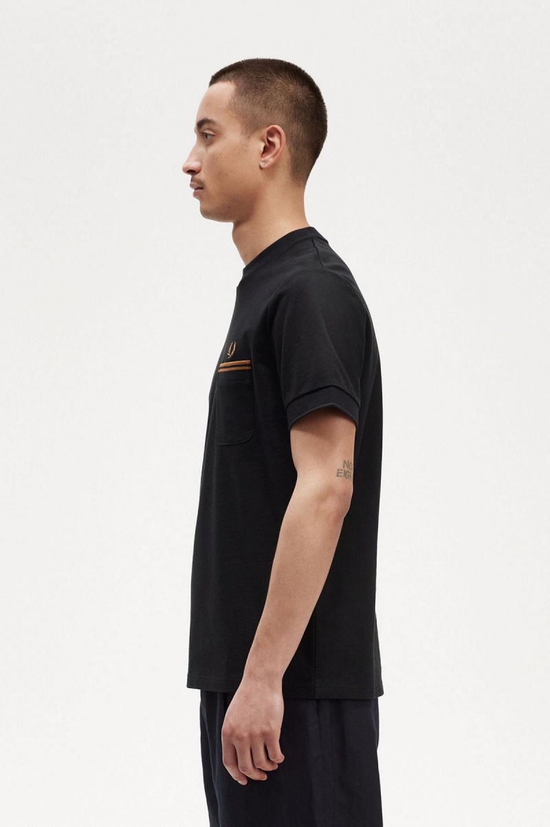 Black Fred Perry Twin Tipped Pocket Men's T Shirts | DCAVO86077