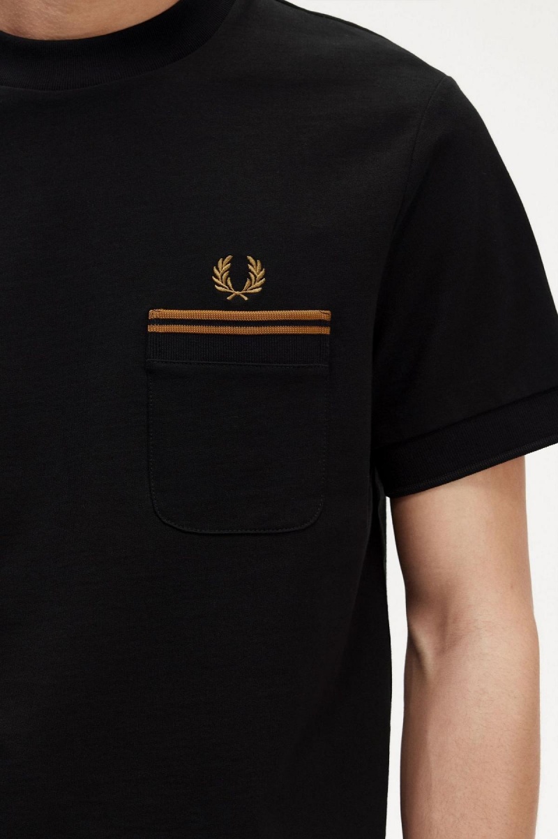 Black Fred Perry Twin Tipped Pocket Men's T Shirts | DCAVO86077