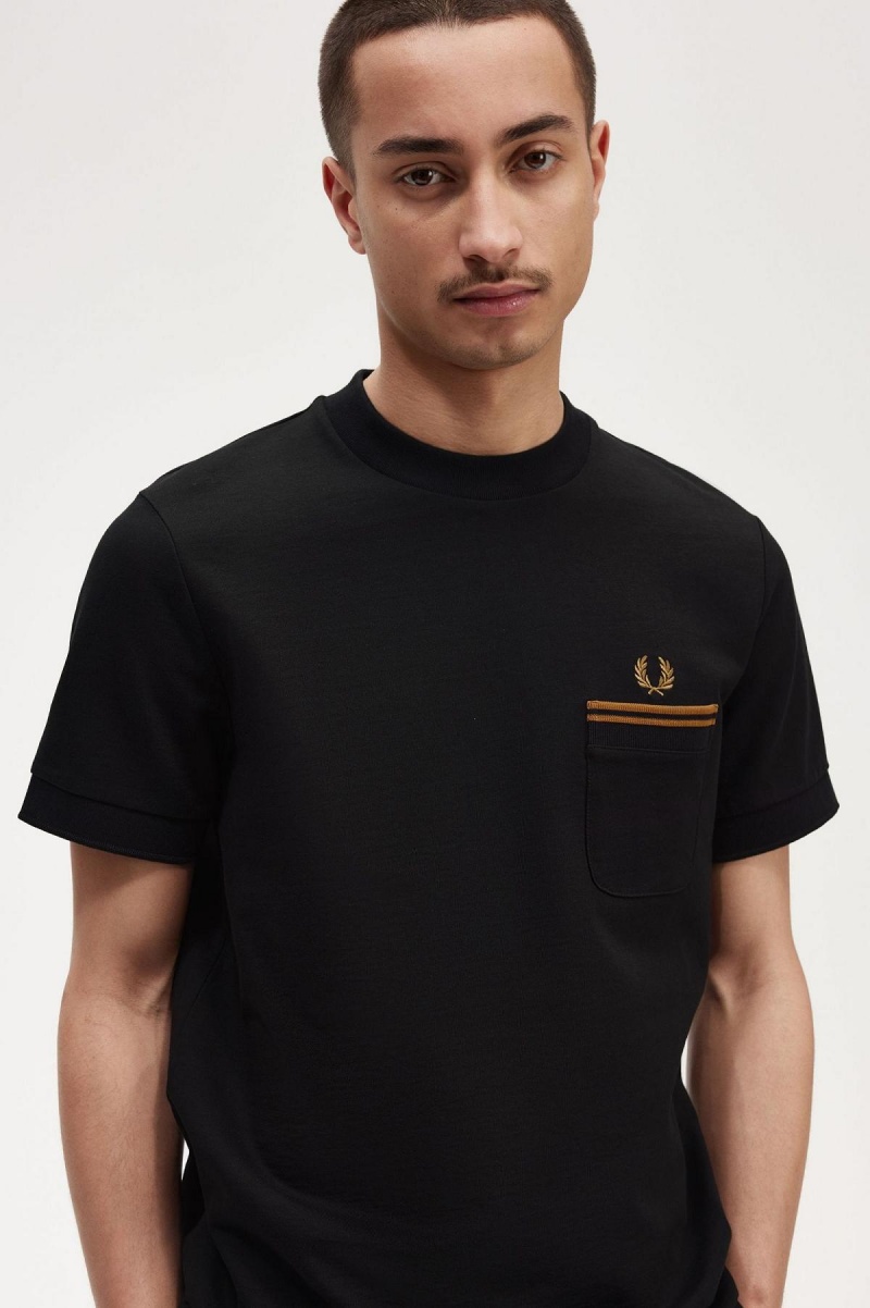 Black Fred Perry Twin Tipped Pocket Men's T Shirts | DCAVO86077