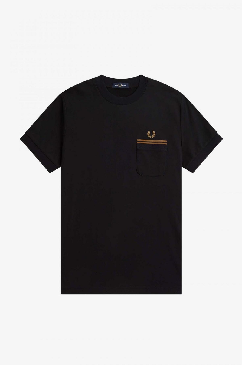 Black Fred Perry Twin Tipped Pocket Men's T Shirts | DCAVO86077