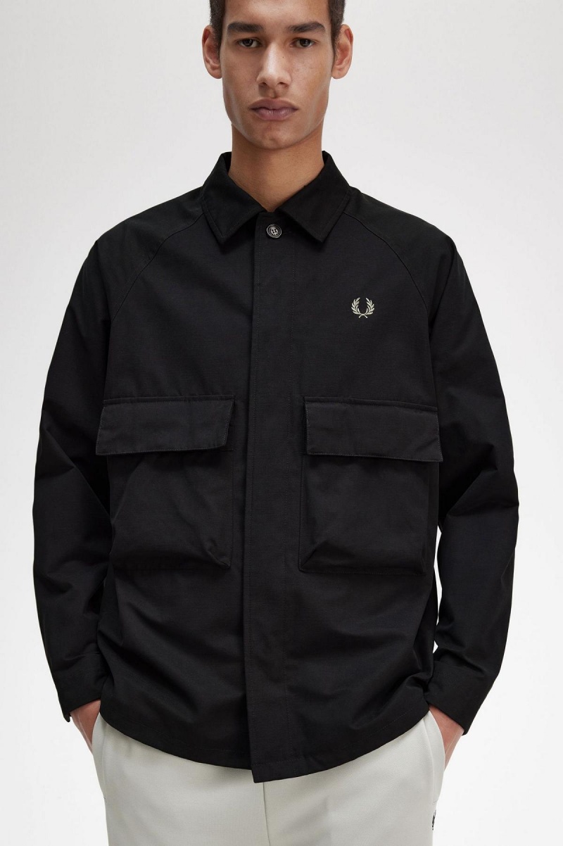 Black Fred Perry Utility Men's Shirts | PCAQX83406