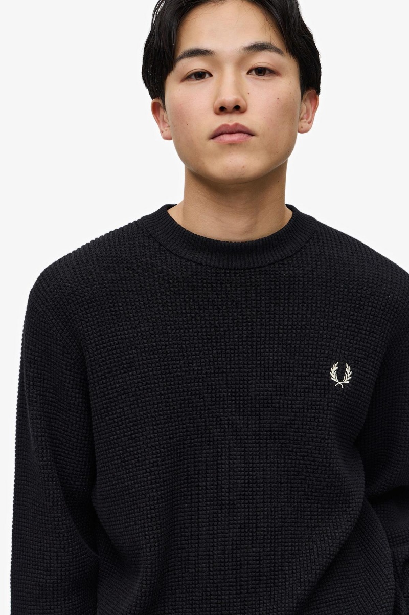 Black Fred Perry Waffle Stitch Jumper Men's Knitwear | CAEAH17361