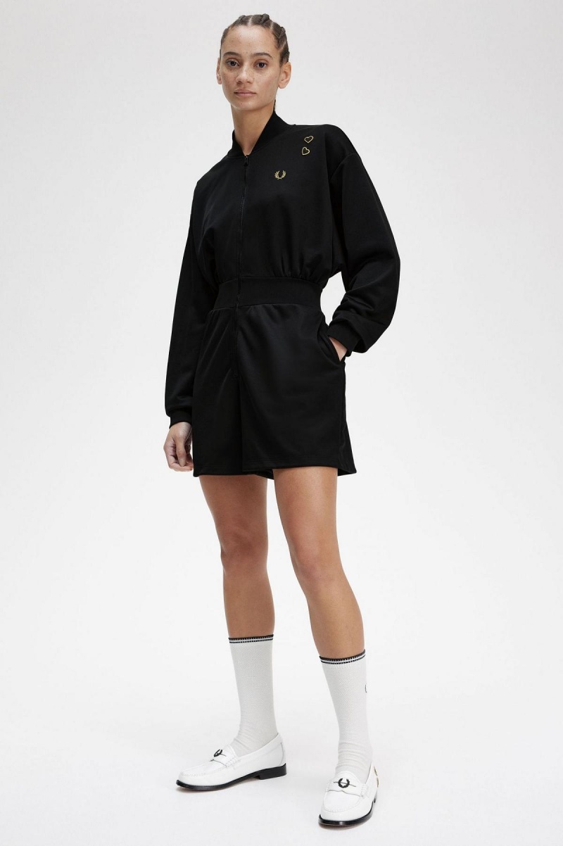 Black Fred Perry Zip-Through Playsuit Women's Dress | UCATG31468