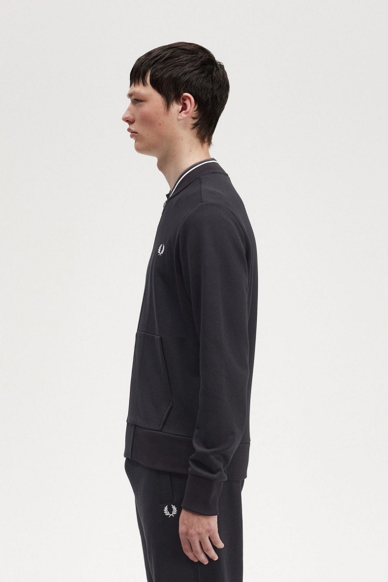 Black Fred Perry Zip Through Men's Sweatshirts | UCAND81546