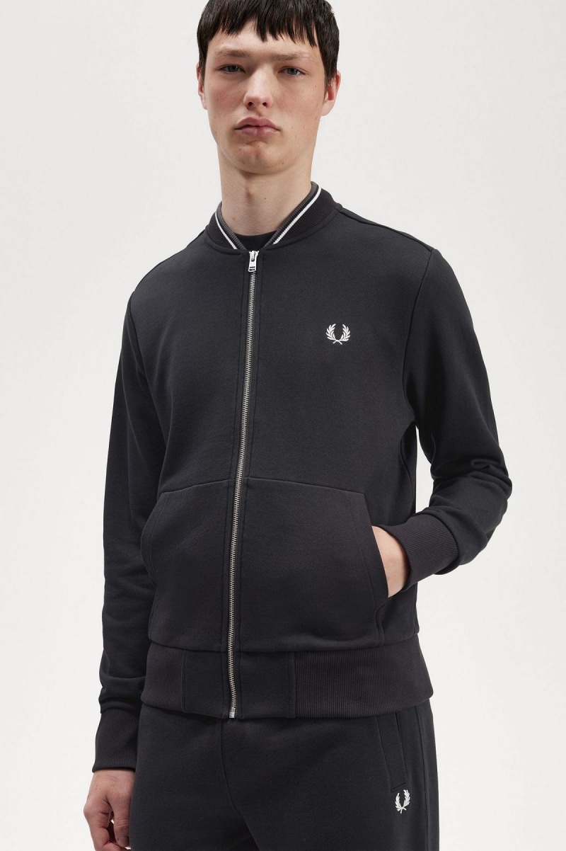 Black Fred Perry Zip Through Men's Sweatshirts | UCAND81546