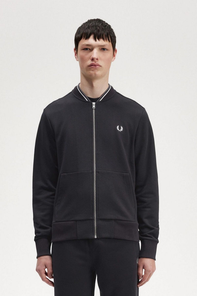 Black Fred Perry Zip Through Men\'s Sweatshirts | UCAND81546