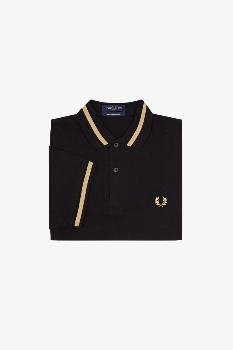 Black / Champagne Fred Perry M2 Men's Polo Shirts | FCAUI76095