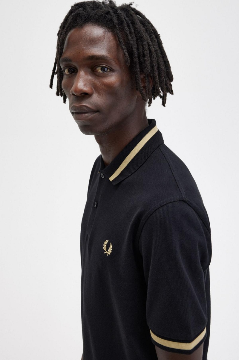 Black / Champagne Fred Perry M2 Men's Polo Shirts | FCAUI76095