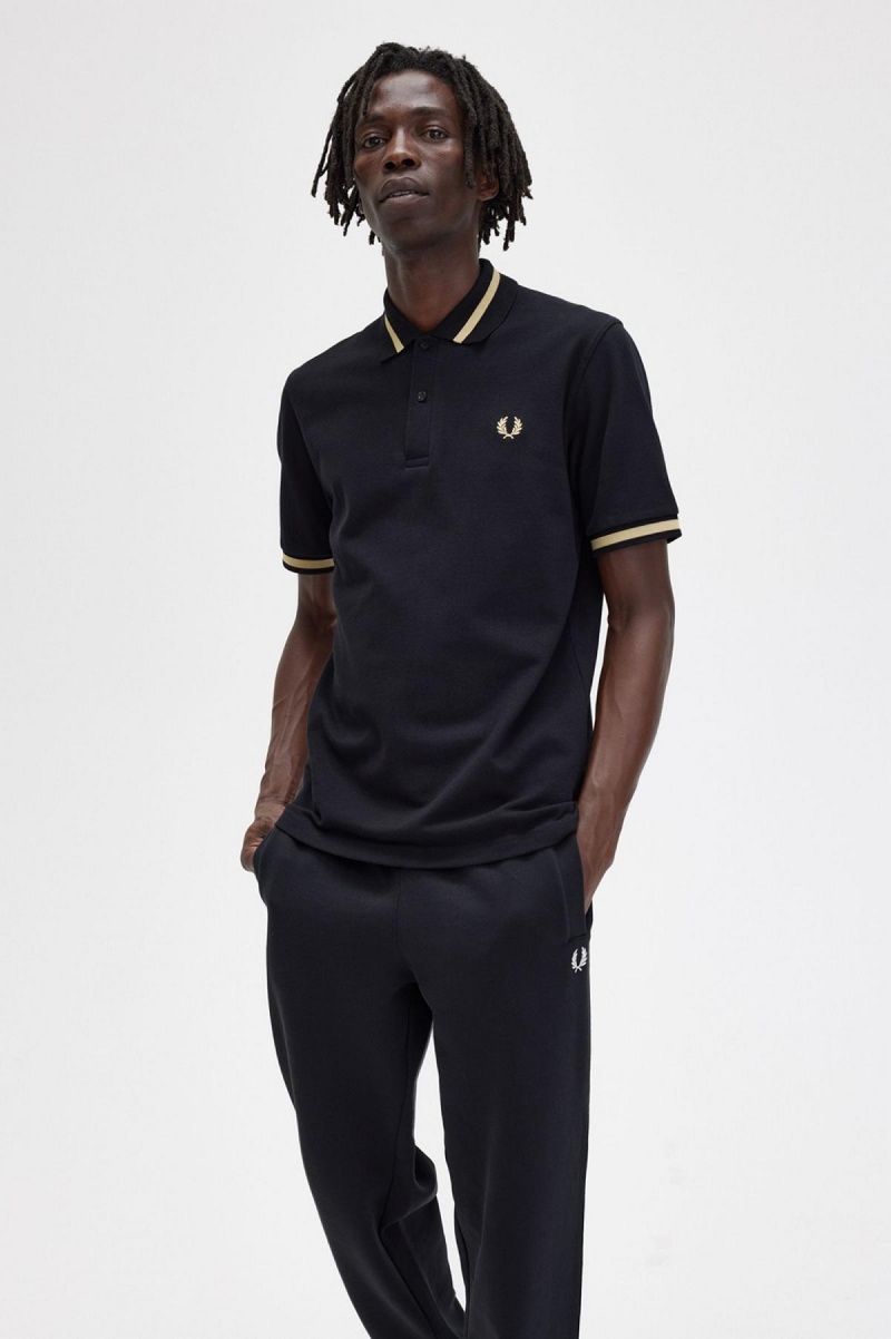 Black / Champagne Fred Perry M2 Men's Polo Shirts | FCAUI76095