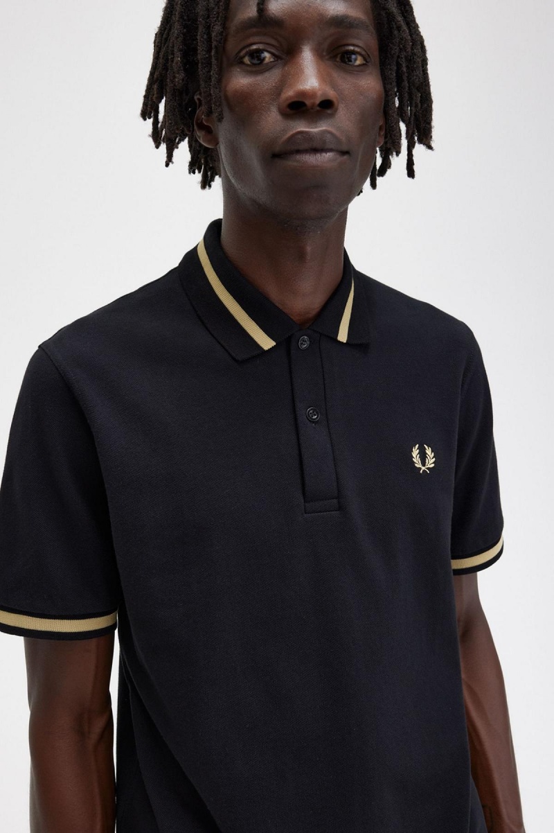 Black / Champagne Fred Perry M2 Men's Polo Shirts | FCAUI76095