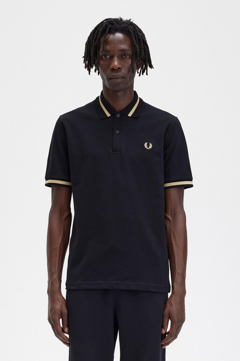 Black / Champagne Fred Perry M2 Men\'s Polo Shirts | FCAUI76095