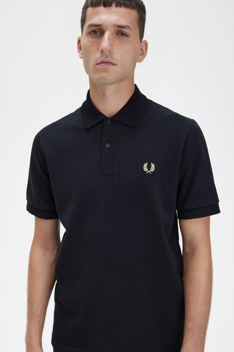 Black / Champagne Fred Perry M3 Men's Polo Shirts | CAJBT27749