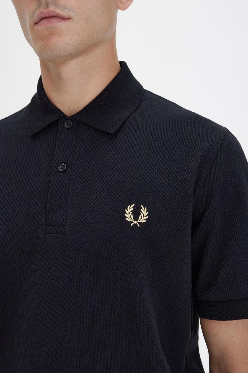 Black / Champagne Fred Perry M3 Men's Polo Shirts | CAJBT27749