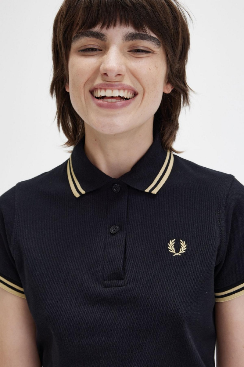 Black / Champagne / Champagne Fred Perry G12 Women's Fred Perry Shirt | XCABH75230