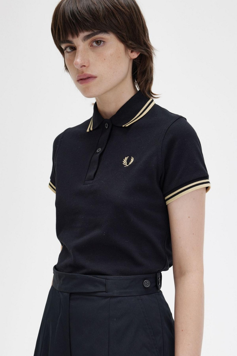 Black / Champagne / Champagne Fred Perry G12 Women's Fred Perry Shirt | XCABH75230