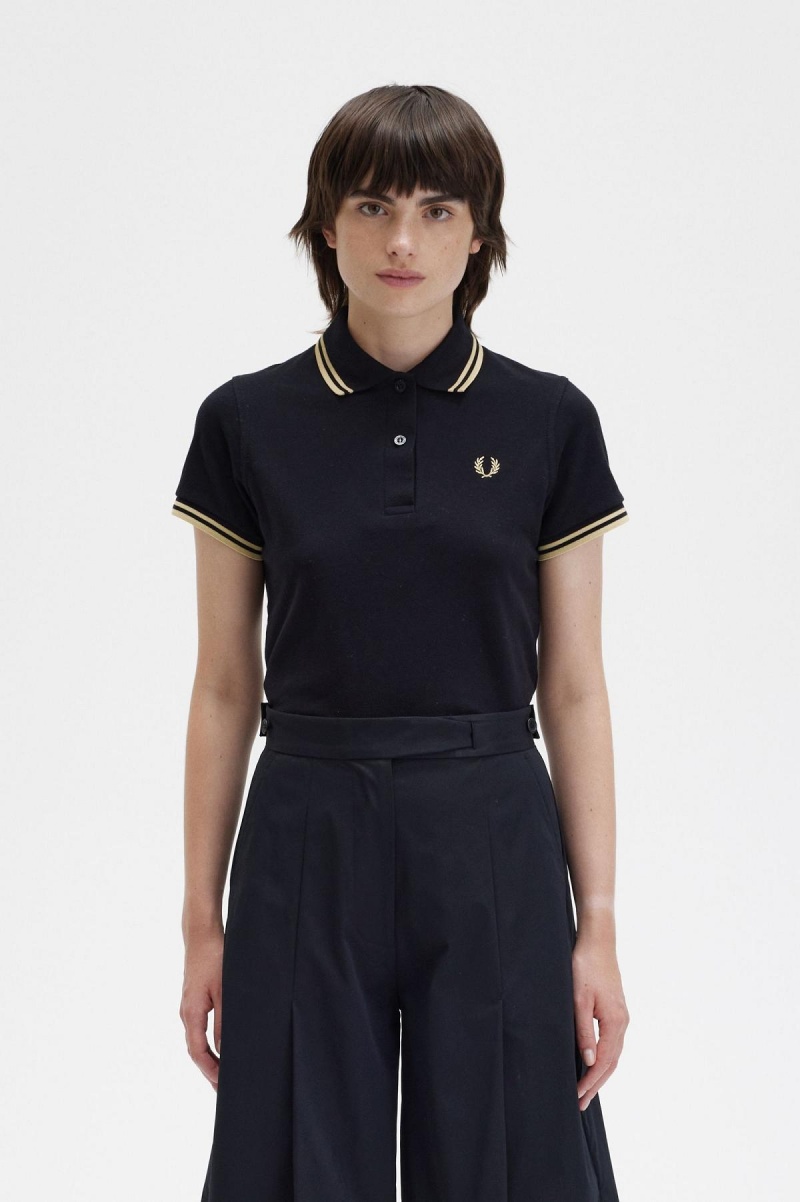 Black / Champagne / Champagne Fred Perry G12 Women\'s Fred Perry Shirt | XCABH75230