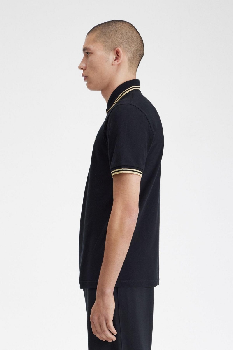 Black / Champagne / Champagne Fred Perry Makati M12 Men's Polo Shirts | ECAHC27398