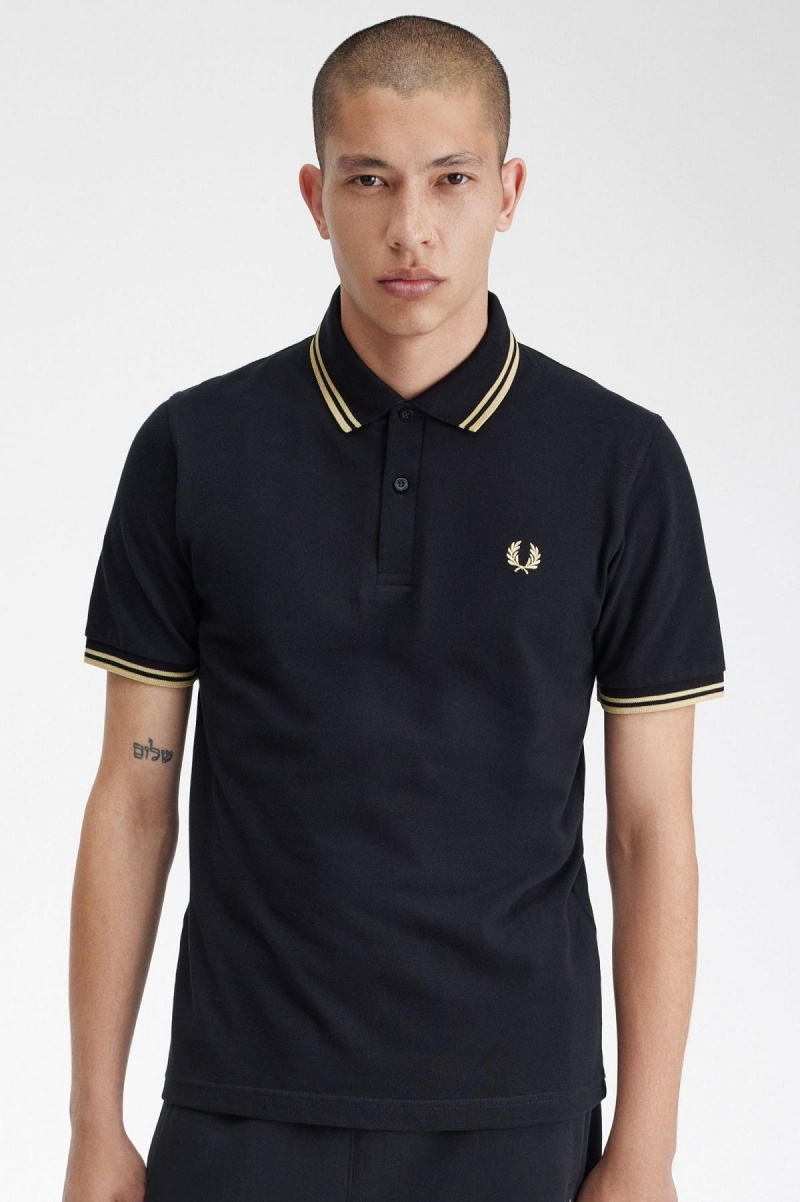 Black / Champagne / Champagne Fred Perry Makati M12 Men's Polo Shirts | ECAHC27398