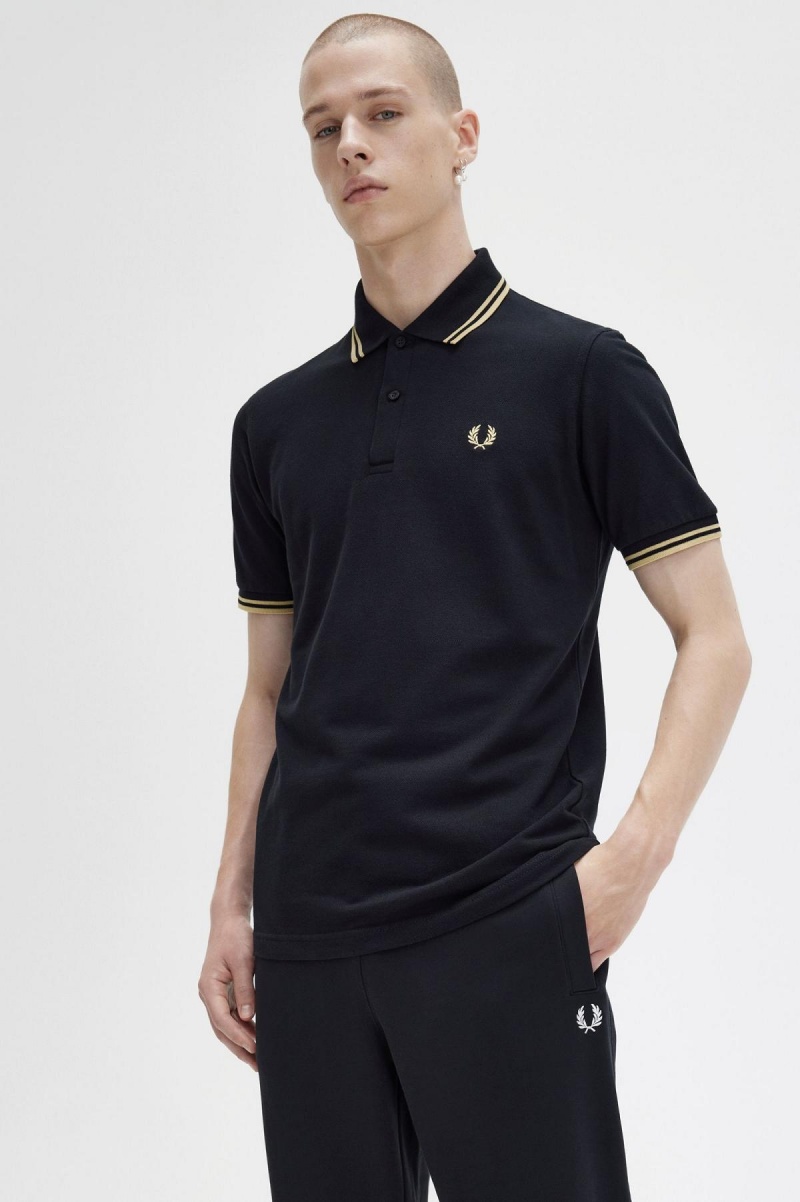 Black / Champagne / Champagne Fred Perry M12 Men's Polo Shirts | FCAUI50685